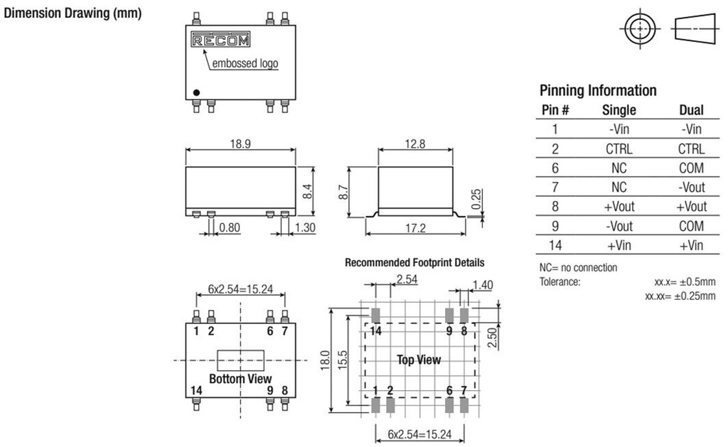 Converter: DC/DC; 3W; Uin: 9÷18V; Uout: 12VDC; Iout: 250mA; SMD; 2.5g