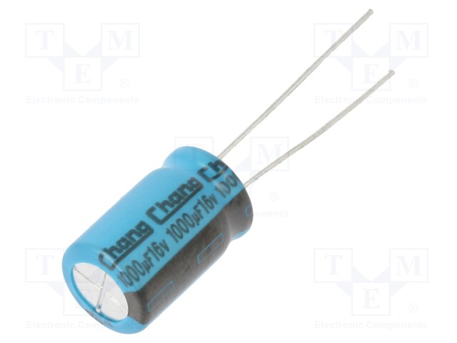 Capacitor: electrolytic; THT; 1000uF; 16VDC; Ø10x16mm; Pitch: 5mm