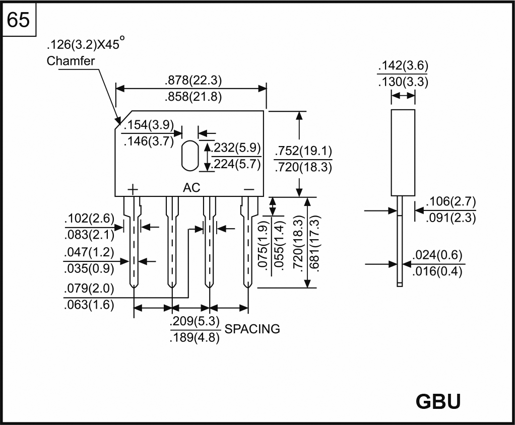 Bridge rectifier: single-phase; Urmax: 100V; If: 15A; Ifsm: 240A