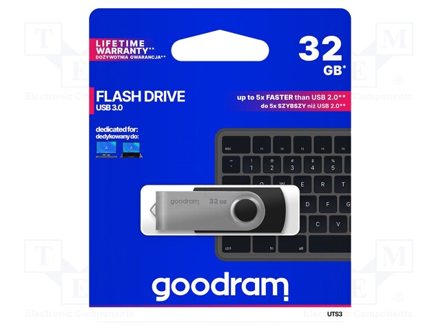 Pendrive; USB 3.0; 32GB; Read: 110MB/s; Write: 20MB/s; Colour: black