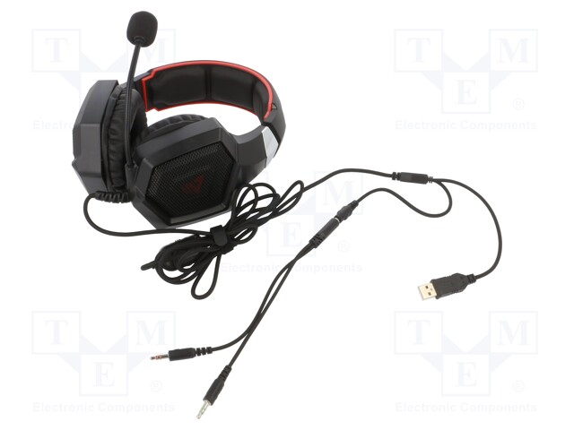 Headphones with microphone; black,red; Jack 3,5mm,USB A; 2.2m