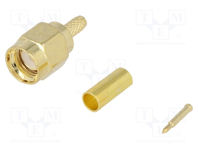 Plug; SMA; male; straight; RG174; crimped; for cable; gold-plated