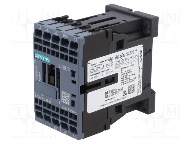 Contactor: 3-pole; NO x3; Auxiliary contacts: NC; 230VAC; 12A; 690V