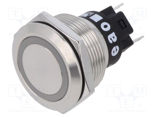 Indicator: LED; flat; red; 12VDC; 12VAC; Ø22mm; Body: silver