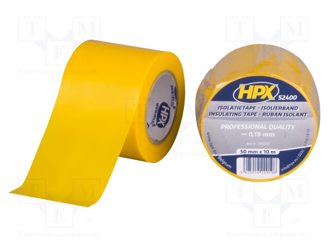 Tape: electrical insulating; W: 50mm; L: 10m; Thk: 0.19mm; yellow