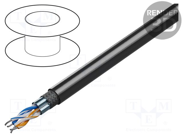 Wire; RS485; 2x2x22AWG; stranded; Cu; LSZH; black; 305m; CPR: Eca