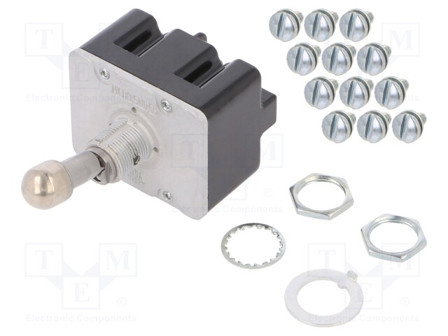 Switch: toggle; Pos: 2; 4PDT; ON-ON; 6A/230VAC; 20A/28VDC; -65÷71°C