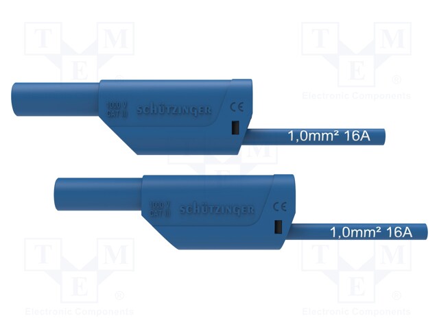 Test lead; 16A; banana plug 4mm,both sides; Urated: 1kV; Len: 1m