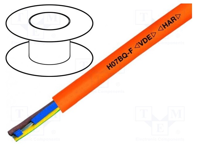 Wire; stranded; Cu; H07BQ-F; 4x2,5mm2; unshielded; orange; PUR