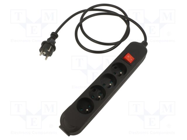 Extension lead; Sockets: 4; rubber; black; 3x2,5mm2; 3m; 16A; PRO