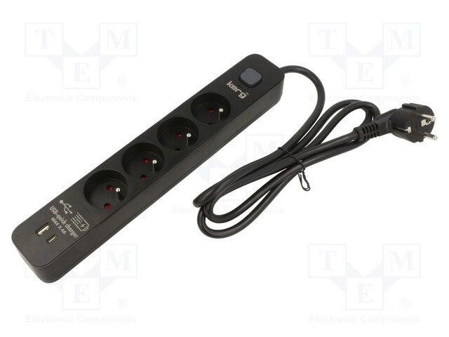 Plug socket strip: protective; Sockets: 4; 230VAC; 16A; black