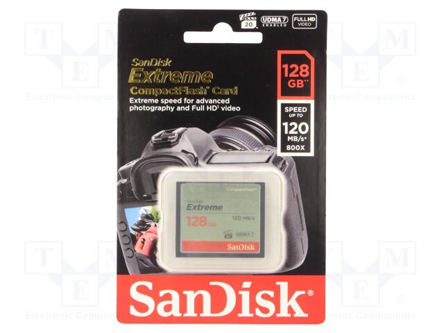 Memory card; Compact Flash; 128GB; Read: 120MB/s; Write: 60MB/s