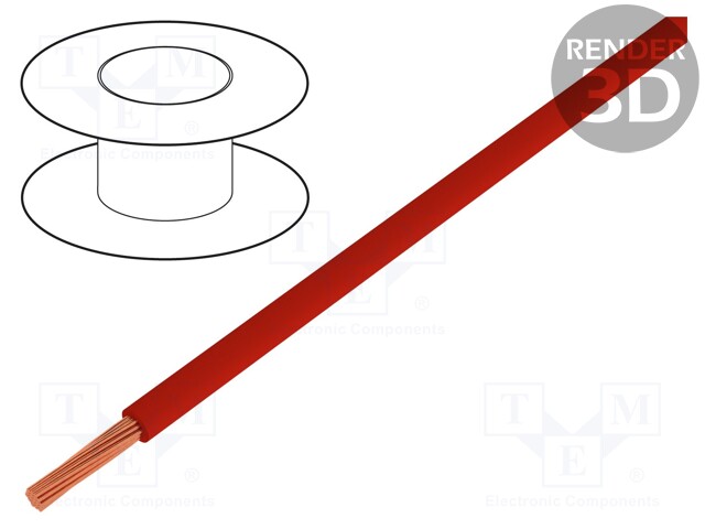 Wire; H05V-K; stranded; Cu; 0.5mm2; PVC; red; 300V,500V; 100m; reel