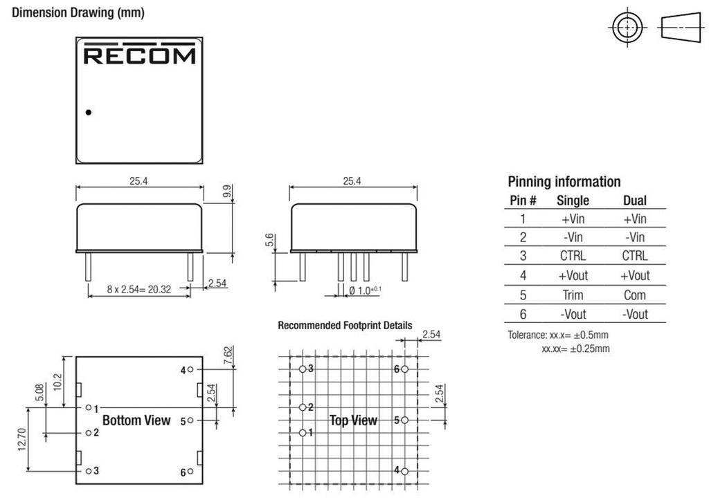 Converter: DC/DC; 12W; Uin: 36÷160V; Uout: 3.3VDC; Iout: 3.63A; 1"x1"