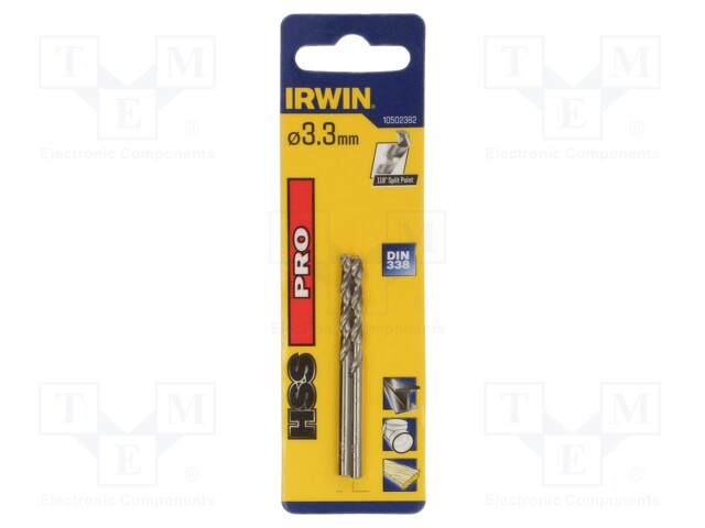 Drill bit; for metal; Ø: 3.3mm; L: 65mm; Working part len: 36mm