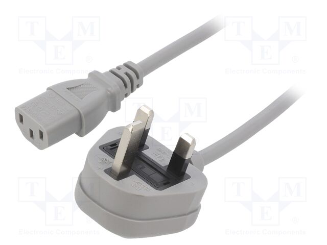 Cable; 3x0.75mm2; BS 1363 (G) plug,IEC C13 female; PVC; 1.5m
