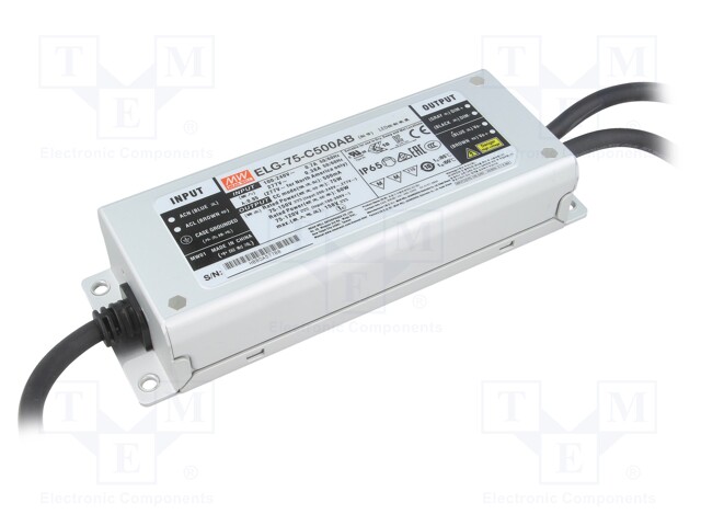 Power supply: switched-mode; LED; 75W; 75÷150VDC; 250÷500mA; IP65