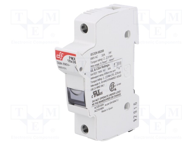 Fuse holder; cylindrical fuses; 10,3x38mm; Mounting: DIN; 32A