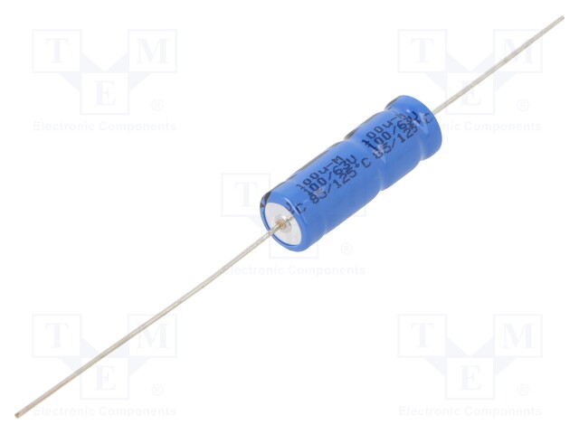 Electrolytic Capacitor, 100 µF, 63 V, 118 AHT Series, ± 20%, Axial Leaded, 8000 hours @ 125°C