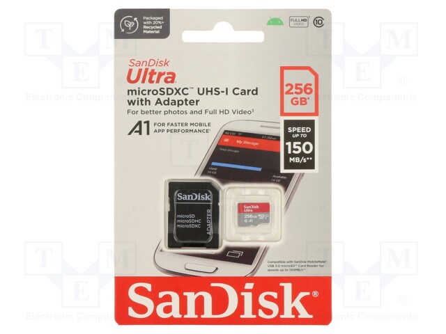 Memory card; Android; microSDXC; 256GB; R: 150MB/s; adapter