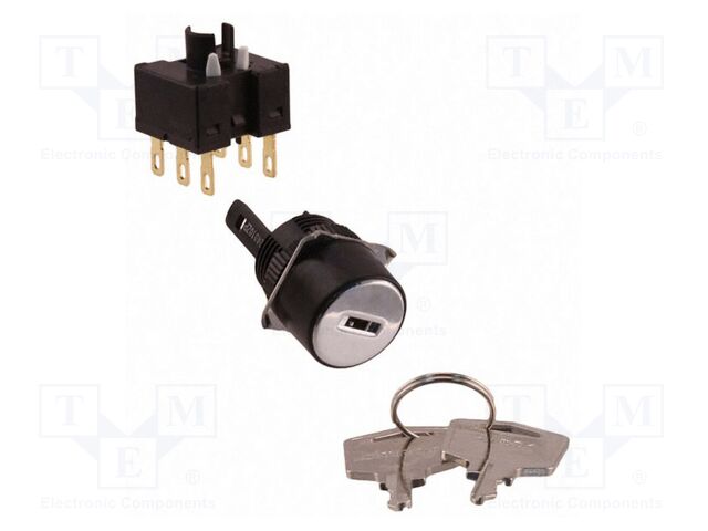 Switch: rotary with key; 16mm; Stabl.pos: 3; black; IP65; Pos: 3