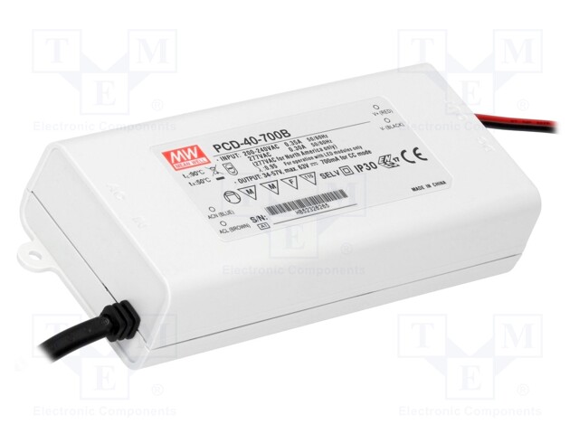 Power supply: switched-mode; LED; 39.9W; 34÷57VDC; 700mA; IP42