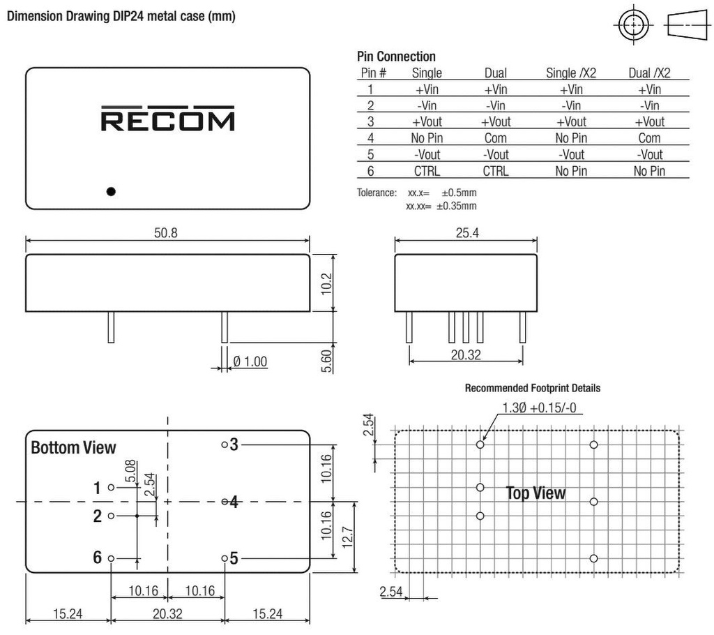 Converter: DC/DC; 15W; Uin: 9÷36V; Uout: 5.1VDC; Iout: 3A; 2"x1"; 27g