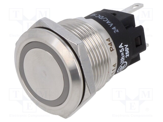 Indicator: LED; flat; red; 24VDC; 24VAC; Ø19mm; Body: silver