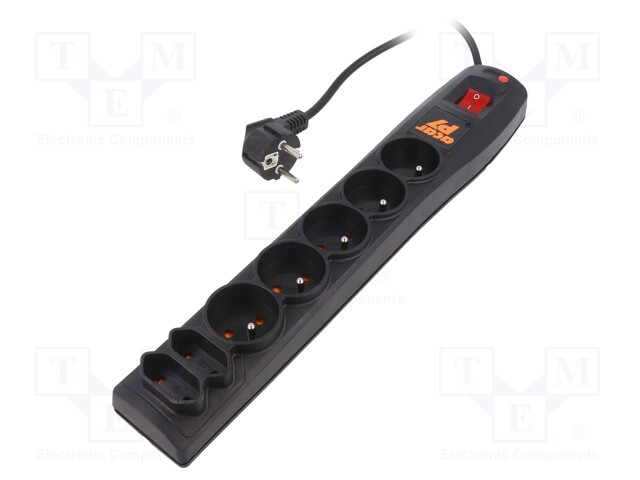 Plug socket strip: protective; Sockets: 7; 230VAC; 10A; black