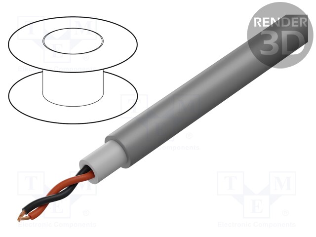 Wire: loudspeaker cable; 2x2,5mm2; stranded; OFC; grey; PVC; 100m
