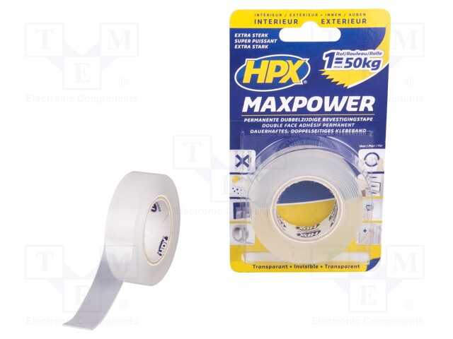 Tape: fixing; W: 19mm; L: 2m; D: 1mm; V: double-sided; acrylic