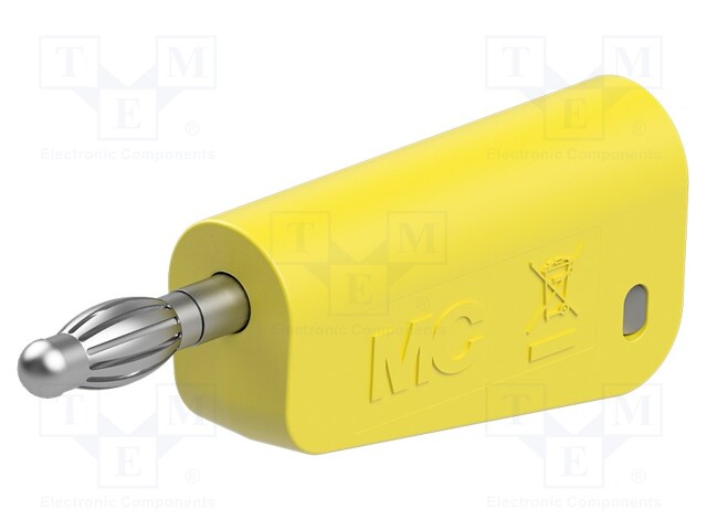 Plug; 4mm banana; 19A; 30VAC; 60VDC; yellow; nickel plated; 1mm2