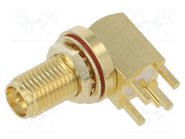 Connector: RP-SMA; socket; male; angled; THT; PTFE; gold-plated