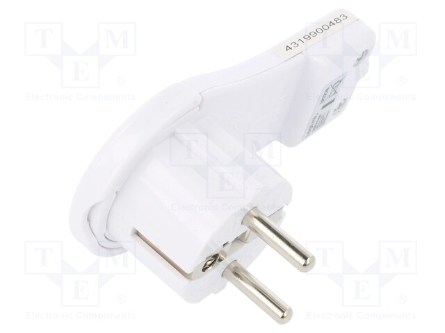 Connector: AC supply; plug; Layout: 2P+PE; white; 250VAC; 16A; PIN: 3