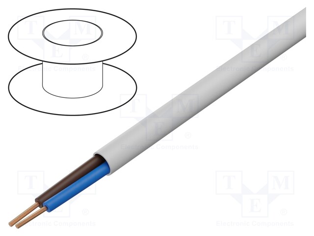 Wire; H03VV-F; 2x0.5mm2; stranded; Cu; PVC; white; 300V; Class: 5