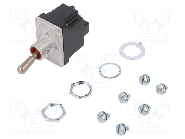 Switch: toggle; Pos: 3; DPDT; (ON)-OFF-ON; 6A/230VAC; 18A/28VDC