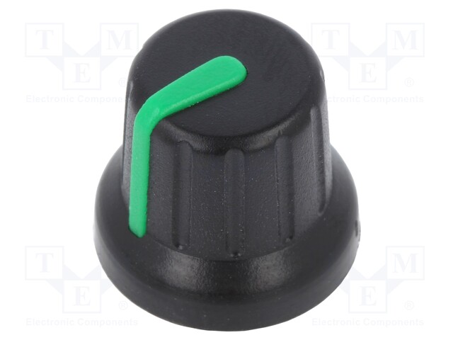 Knob; miniature,with pointer; Shaft d: 6.35mm; black