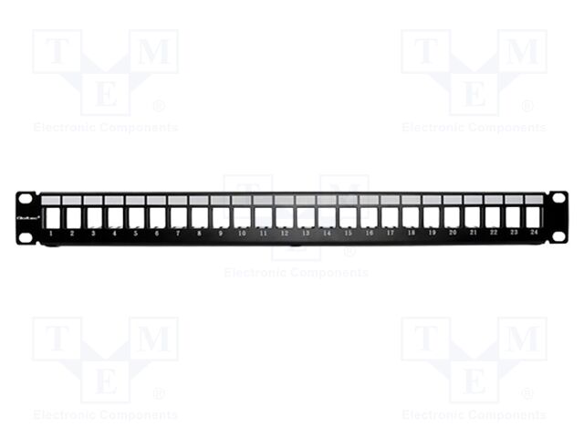 Patch panel; black; Number of ports: 24; RJ45 socket x24; RACK