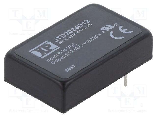 Isolated Board Mount DC/DC Converter, ITE, 2 Output, 20 W, 12 V, 835 mA, -12 V