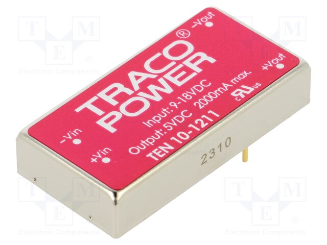 Converter: DC/DC; 10W; Uin: 9÷18V; 5VDC; Iout: 2000mA; 2"x1"; 32g