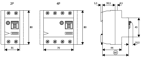RCD breaker; Inom: 80A; Ires: 30mA; Max surge current: 3kA; Poles: 4
