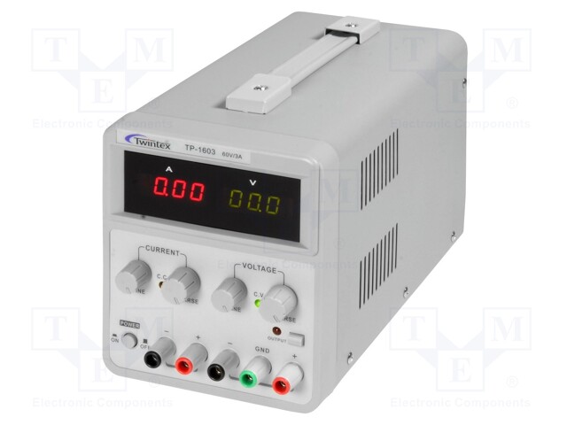 Power supply: laboratory; Channels: 2; 0÷60VDC; 0÷3A; 5VDC; 1A