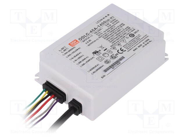 Power supply: switched-mode; LED; 45W; 19÷32VDC; 1400mA; 90÷295VAC