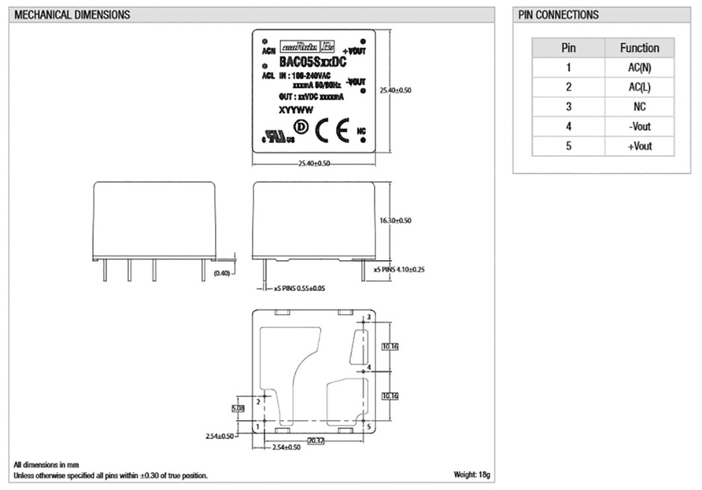 Converter: AC/DC; 5W; 85÷264VAC; Usup: 120÷370VDC; Uout: 12VDC; 79%