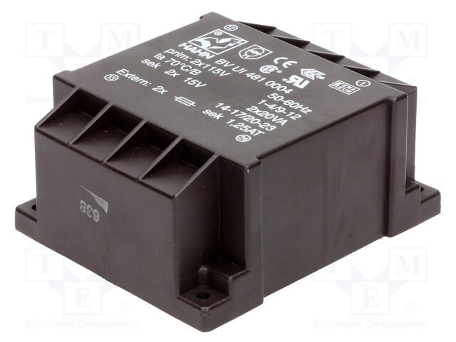 Transformer: encapsulated; 40VA; 115/115VAC; 15V; 15V; 1333mA; 780g