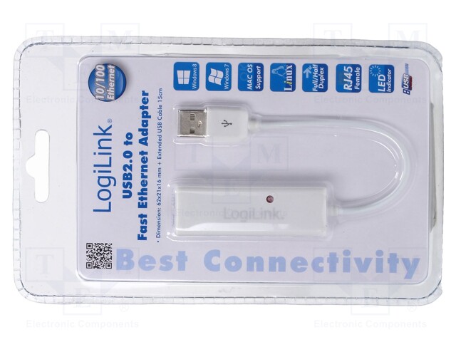 USB to Fast Ethernet adapter with USB hub; USB 2.0