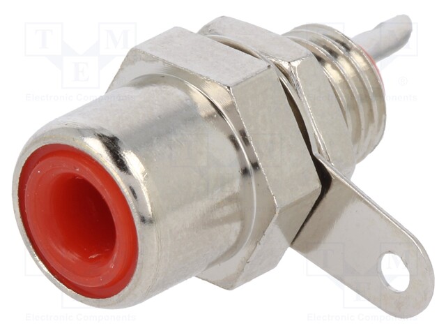 Socket; RCA; female; straight; soldering; brass; nickel plated