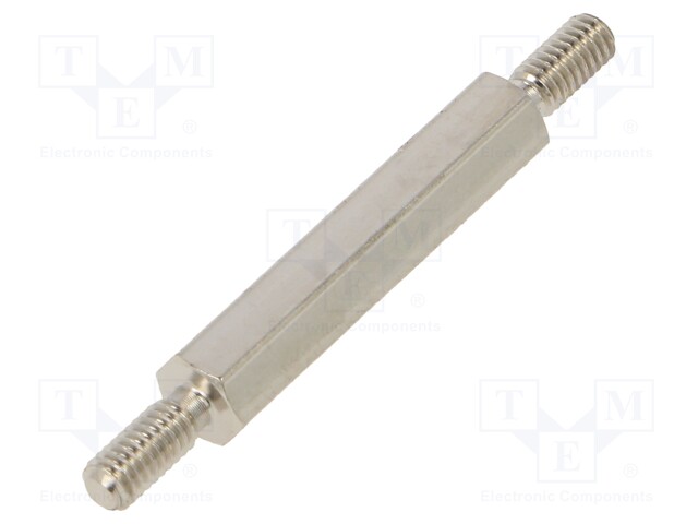 Screwed spacer sleeve; 20mm; Ext.thread: M2,5; hexagonal; brass