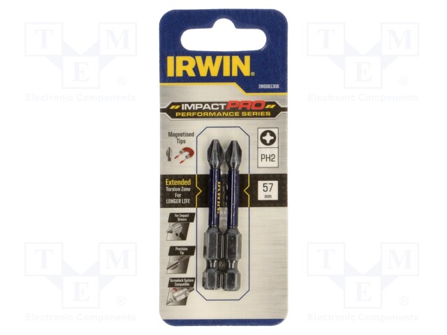 Screwdriver bit; Phillips; PH2; Mounting: 1/4" (E6,3mm); 2pcs.