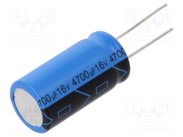 Capacitor: electrolytic; THT; 4700uF; 16VDC; Pitch: 7.5mm; ±20%
